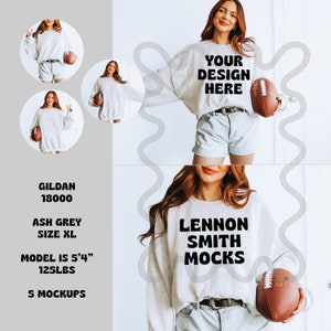 Game Day Ash Gildan 18000 Mock, Football Gildan Crewneck Mockup, NFL Crewneck Mockup, Sports Model Mockup,ash grey crewneck mock football