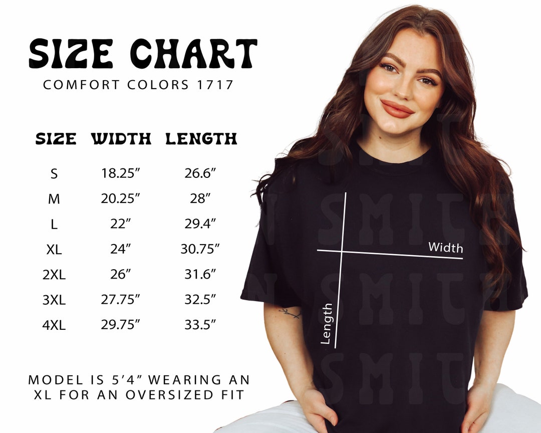 Comfort Colors 1717 Sizing Chart Comfort Colors Size Chart - Etsy
