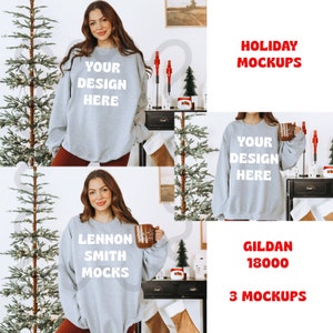 Christmas Sport Grey Gildan 18000 Crewneck Mockup, Holiday Sport Grey Gildan Crewneck Mockup, Christmas Sport Grey Crewneck Mockup, xmas