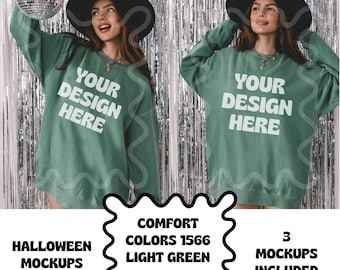 Halloween Light Green Comfort Colors 1566 Mock-up, Halloween Comfort Colors Crewneck Mockup, Halloween Comfort Colors Mock, halloween mock