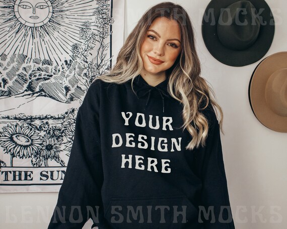Gildan 18500 Black Hoodie Mockup, Gildan Hoodie Mockup, Black Hoodie Mockup, Model Mockup, Black Jumper Mock, Sweater mockup, Gildan mock