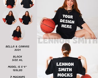 Czarna koszulka Bella Canvas 3001 Mockup, mockup koszulki do koszykówki, mockup koszykówki, mockup WNBA, mockup NBA, mockup sportowy, koszykówka