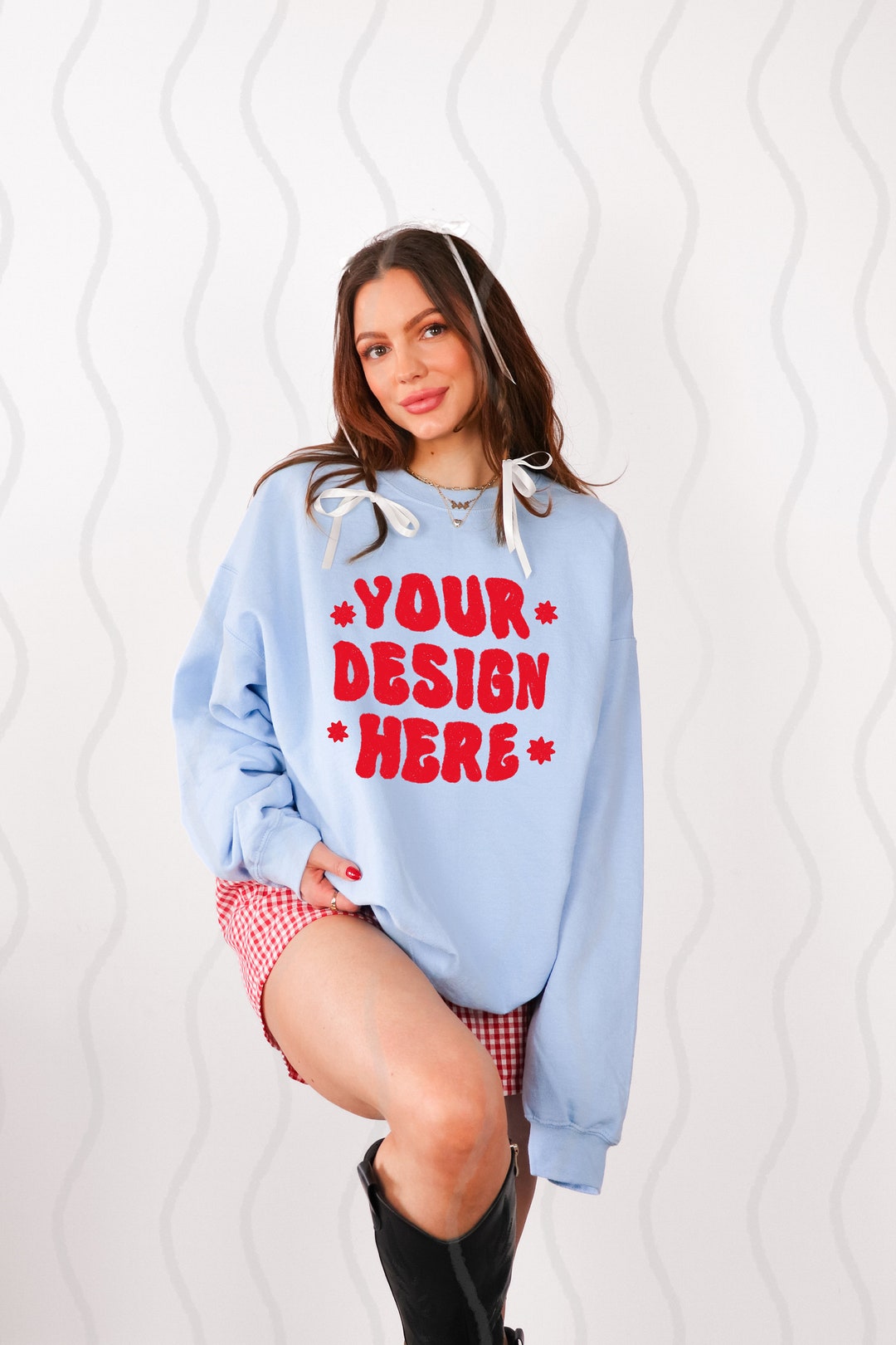 Gildan 18000 Light Blue Crewneck Mockup, Coquette Gildan Crewneck ...