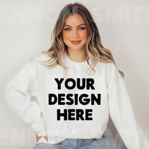 Gildan 18000 White Crewneck Mockup, Gildan Crewneck Mockup, Crewneck Mockup, Model Mockup, Gildan 18000 Mockup, Sweater mockup, White mock