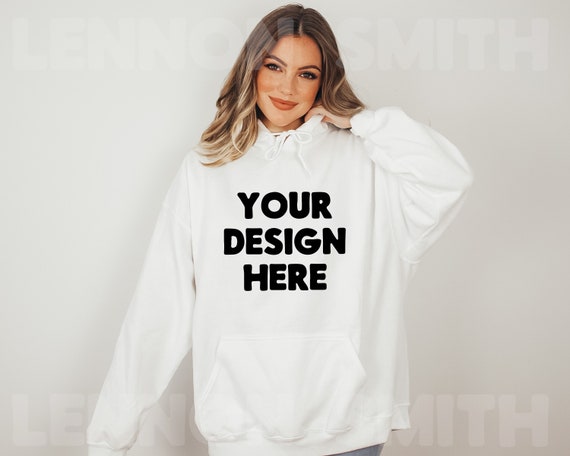 Gildan 18500 White Hoodie Mockup, Gildan Hoodie Mockup, White Hoodie Mockup, Model Mockup, White Jumper Mock, Sweater mockup, Gildan mock