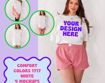 White Comfort Colors 1717 Mockup, Coquette White Mockup, Spring Comfort Colors mockup, Summer Comfort colors,  Bow Model Mockup, spring mock