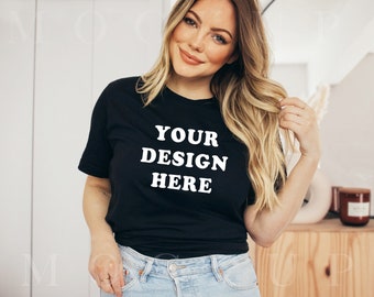 Black Bella Canvas 3001 Tshirt Mockup, Bella Canvas Shirt, Tee Mockup, Model Mockup, JPEG Digital Mockup, T-Shirt Mockup, Tshirt mock