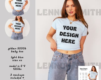 Light Blue Baby Tee Mockup, Gildan 5000b mockup, gildan 5000b mockup for women, Baby tee mock, White Gildan baby tee mockup, gildan 5000b