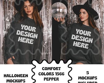 Maqueta de Halloween Pepper Comfort Colors 1566, maqueta de cuello redondo Comfort Colors, maqueta de Halloween Comfort Colors, maqueta de Halloween 1566 Pepper