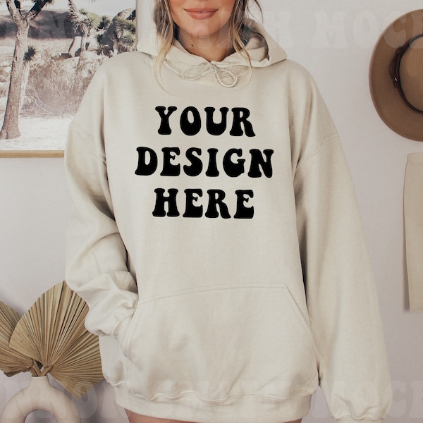 Gildan 18500 Sand Hoodie Mockup, Gildan Hoodie Mockup, Sand Hoodie Mockup, Model Mockup, Sand Jumper Mock, Sweater mockup, Gildan mock