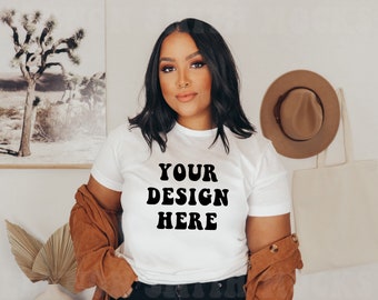 White Bella Canvas 3001 Tshirt Mockup, Bella Canvas Shirt, Tee Mockup, Model Mockup, T-Shirt Mockup, White Tshirt mock, White tee mock