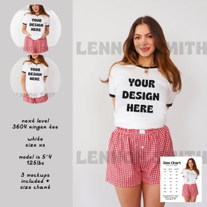 White Next Level 3604 Mockup, White Next Level 3604 Ringer Tee Mockup, White and Black 3604 Mockup, Next Level 3604 Size Chart, Bundle Mock