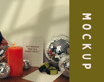 5x7 Stationary Mockup, Disco Mockup, Disco Wedding Invite Mock Up, 5x7 ratio mock, 5x7 mockup, disco style mockup, disco stationery mockup