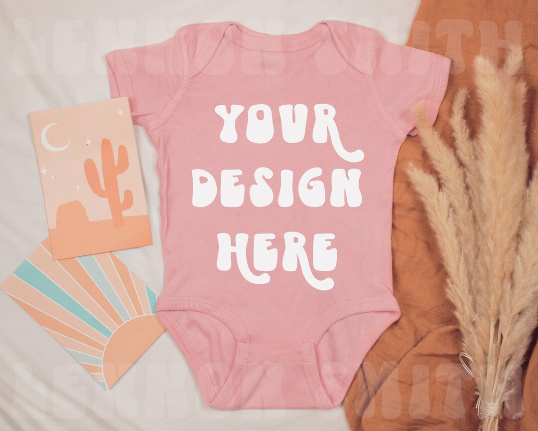 Pink Rabbit Skins Onesie Mockup, Rabbit Skins Bodysuit Mock, Pink