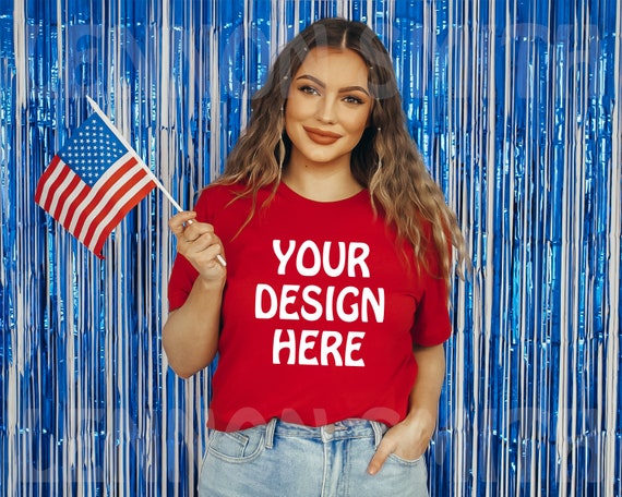 Red Bella and Canvas Mock, 4th of July mockup, Red Shirt Mockup, Bella and Canvas Model Mock, Canvas Red Shirt Mock, Bella Canvas Tshirt