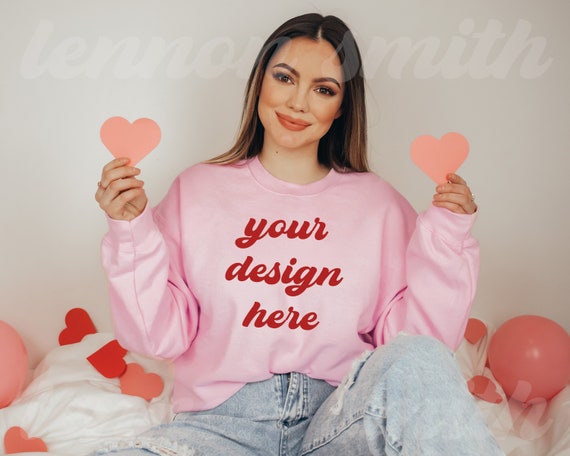 Valentines Crewneck Mockup, Pink Valentine mockup, Valentine shirt mock, Gildan 18000 Pink Crewneck Mockup, Gildan Crewneck Mockup, Crewneck