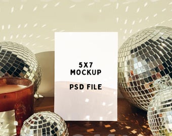 5 x 7 stationair mockup, disco mockup, disco bruiloft uitnodiging mockup, 5 x 7 verhouding mock, 5 x 7 mockup, disco stijl mockup, disco briefpapier mockup