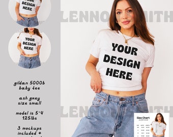 Ash Grey Baby Tee Mockup, Gildan 5000b mockup, gildan 5000b mockup for women, Baby tee mock, White Gildan baby tee mockup, gildan 5000b