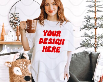 White Bella and Canvas Mockup, White Christmas Mockup, White Christmas Shirt Mockup, Holiday Shirt Mockup, Christmas Bella And Canvas Mock