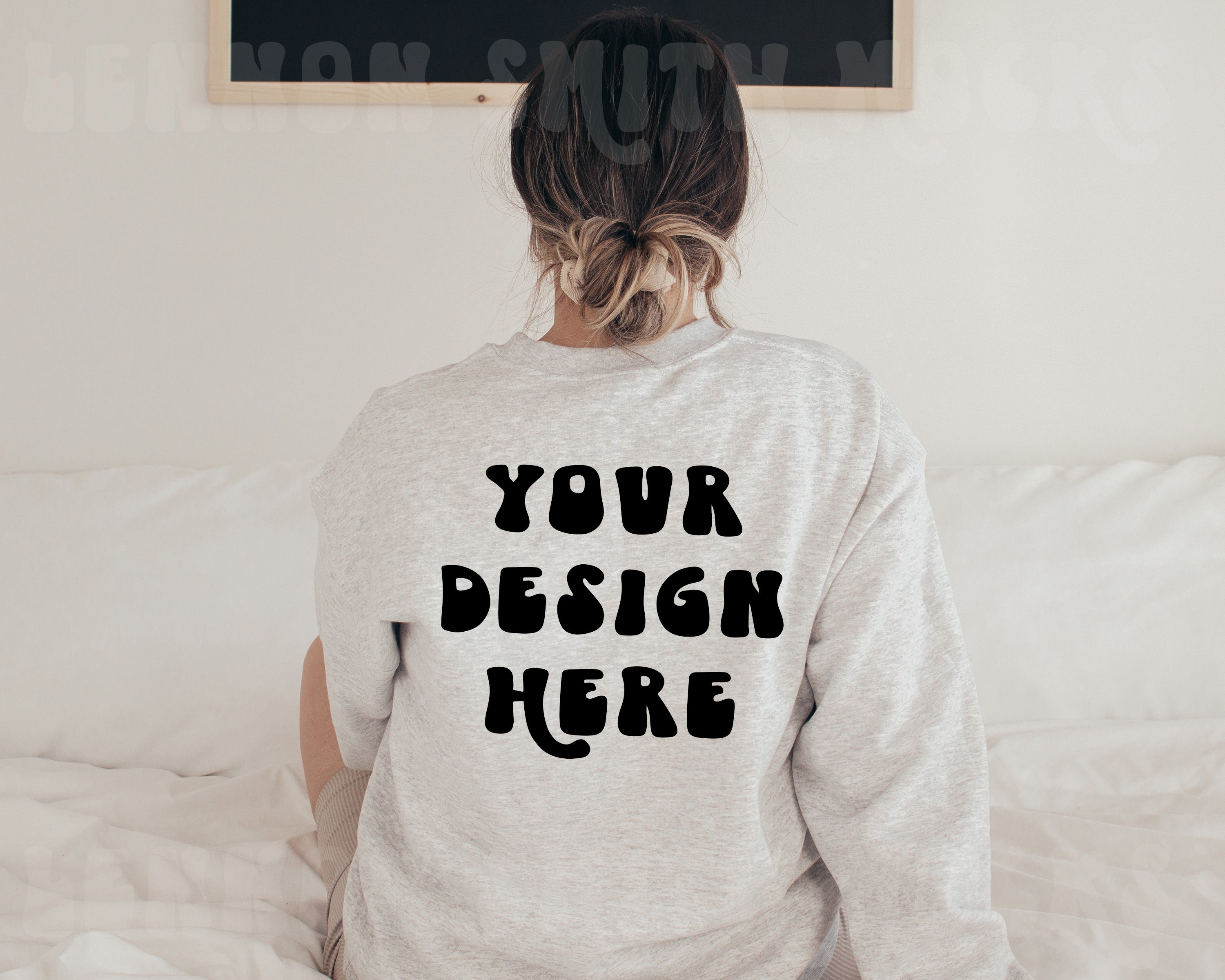 Back of Gildan 18000 Ash Grey Crewneck Mockup, Gildan Crewneck Back Mockup, Crewneck back Mockup, back Model Mockup, Back of model mock