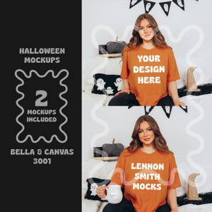 Halloween Burnt Orange Bella and Canvas Mock, Halloween Burnt Orange Shirt Mockup, Bella and Canvas Model Mock, Halloween Orange Shirt Mock