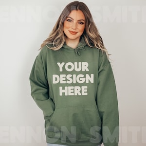 Gildan 18500 Military Green Hoodie Mockup, Gildan Hoodie Mockup, Military green Hoodie Mockup, Model Mockup, Sweater mockup, Gildan mock