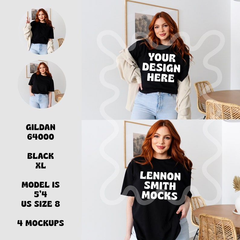 Svart Gildan 64000-modell, svart Gildan-skjorta, t-shirt-modell, modellmodell, svart Gildan-modell, t-shirt-modell, t-shirt-modell, gildan svart modell bild 1