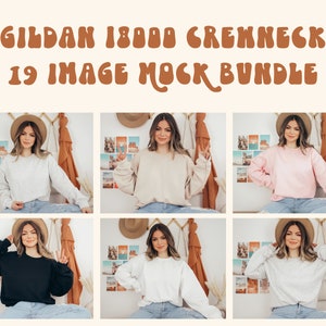 Boho Gildan 18000 Crewneck Mockup Bundle, Gildan Crewneck Mockup, Crewneck Mockup Bundle, Model Mockup, Jumper Mockup, Sweater mock, Gildan