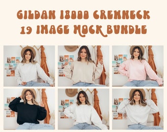 Boho Gildan 18000 Crewneck Mockup Bundle, Gildan Crewneck Mockup, Crewneck Mockup Bundle, Model Mockup, Jumper Mockup, Sweater mock, Gildan