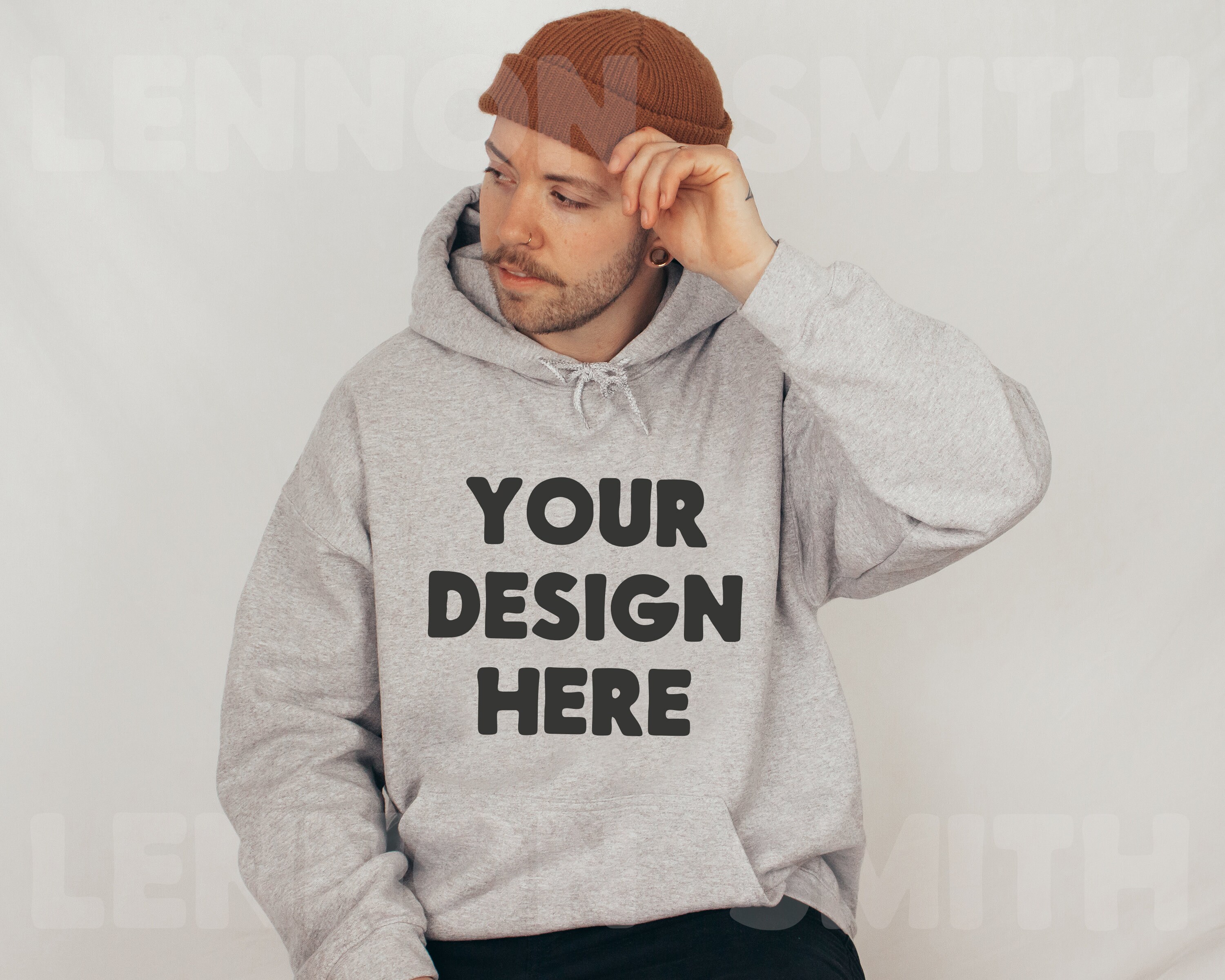 Gray shop hoodie mockup