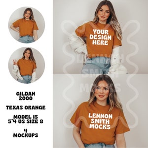 Texas Orange Gildan 2000 Mockup, Texas Orange Gildan Shirt, Tee Mockup, Model Mockup, T-Shirt Mockup, Tshirt mock, gildan texas orange mock