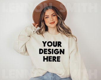 Gildan 18000 Sand Crewneck Mockup, Gildan Crewneck Mockup, Crewneck Mockup, Model Mockup, Gildan 18000 Mockup, Sweater mockup, Sand mock