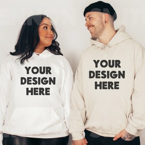 Couple Mockup, Husband Wife Hoodie mock, Mom Dad Hoodie mockup, Couple Hoodie mock, White Gildan Hoodie, Sand Gildan Hoodie, Couple