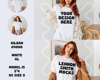 White Gildan 64000 Mockup, White Gildan Shirt, Tee Mockup, Model Mockup, T-Shirt Mockup, Tshirt mock, gildan White mock, gildan soft style