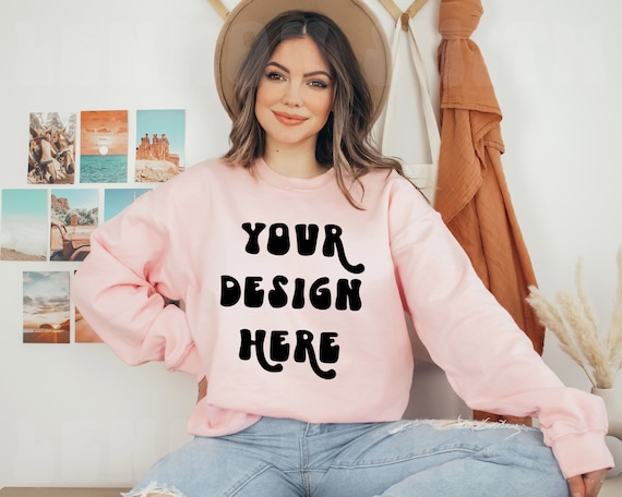 Gildan 18000 Pink Crewneck Mockup, Gildan Crewneck Mockup, Crewneck Mockup, Model Mockup, Gildan 1800 Mockup, Sweater mockup, Pink mock
