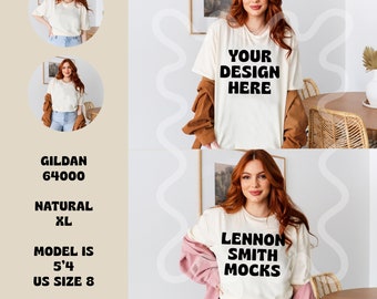 Natural Gildan 64000 Mockup, Natural Gildan Shirt Mockup, Gildan 64000 Model Mockup, Gildan 64000 Natural Mockup, Natural Gildan Mockup