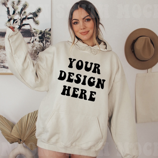 Gildan 18500 Sand Hoodie Mockup, Gildan Hoodie Mockup, Sand Hoodie Mockup, Model Mockup, Sand Jumper Mock, Sweater mockup, Gildan mock