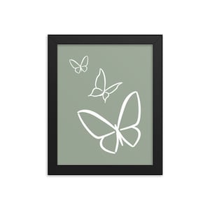 8 x 10 Schmetterlinge Grafik Poster - Salbei gerahmt - Schmetterlinge steigen Kollektion