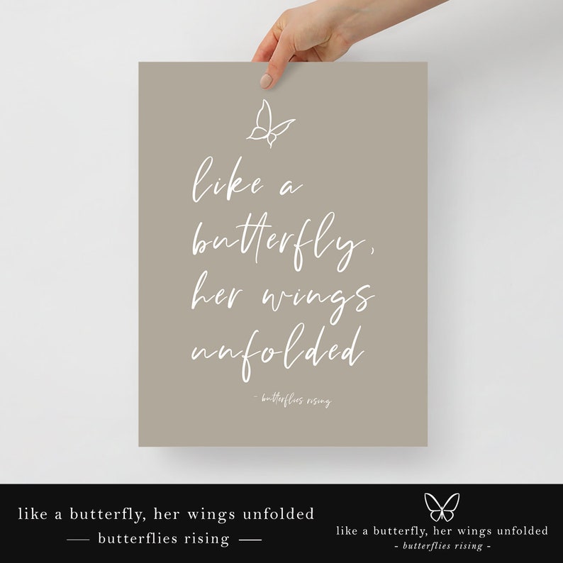 Like a Butterfly, Her Wings Unfolded - Butterflies Rising Quote - Taupe ...