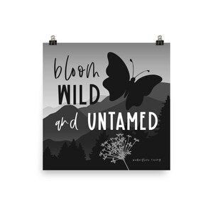 bloom wild and untamed - butterflies rising - black and white nature scene - 10 x 10 PRINTABLE / DIGITAL DOWNLOAD