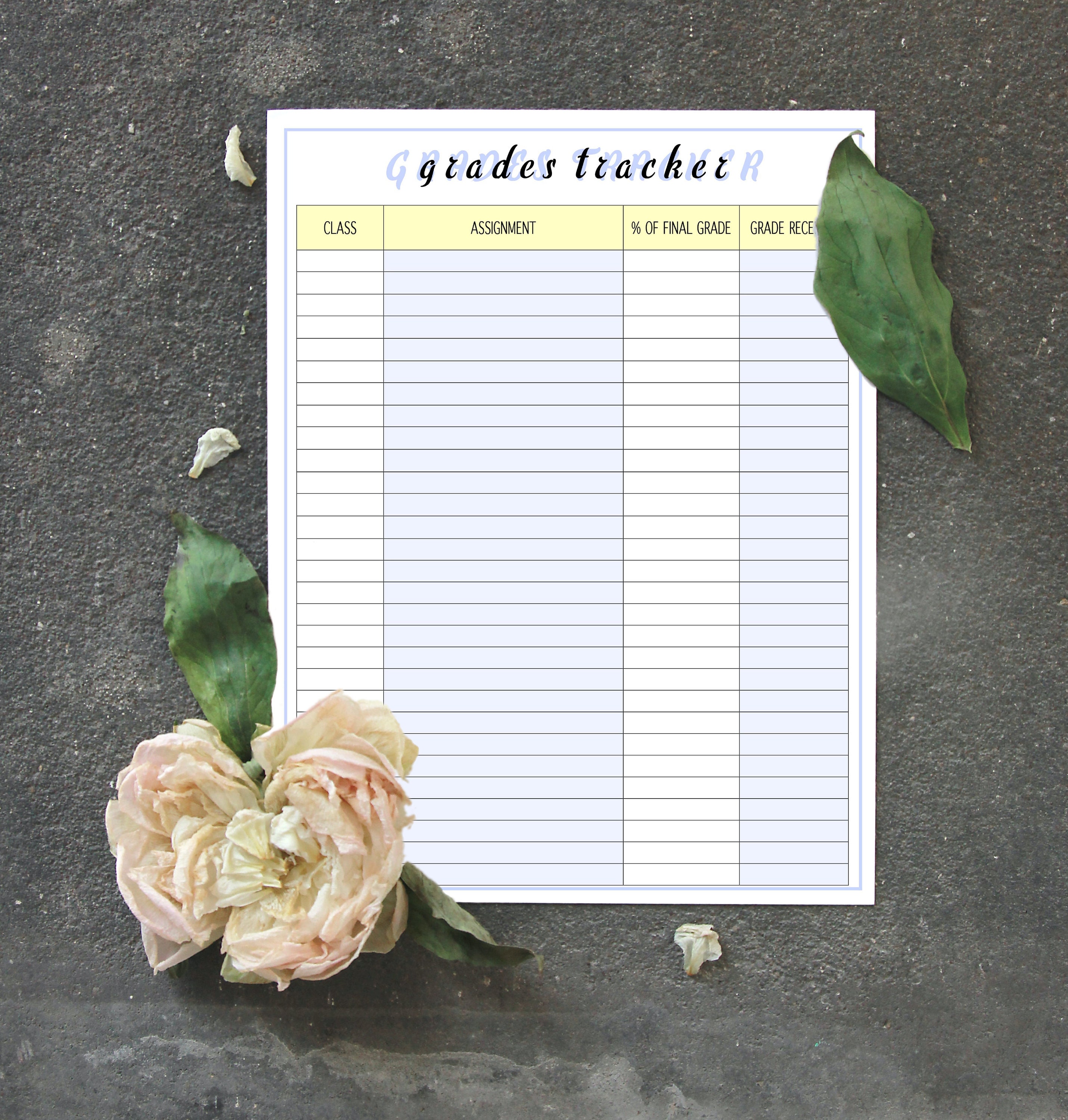 Grades Tracker Student Planner Printable 5 Variations Digital Download ...