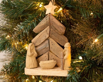 Driftwood Nativity Christmas Ornament, Beach, Decor