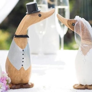 Natural Wood Wedding Ducklings Bride & Groom