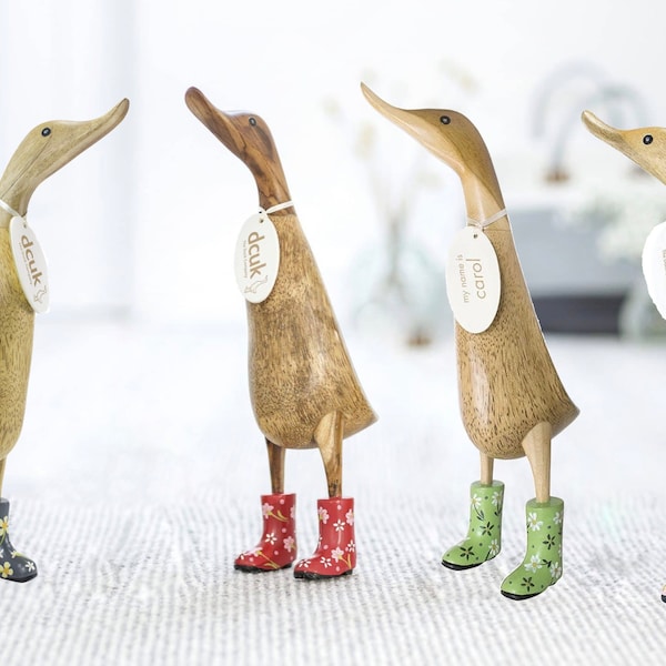 Natural Wood Ducklets with Floral Welly boots