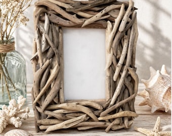Driftwood Photo Frame – Rustic Coastal Picture Frame, Beach House Décor, Nautical Home Accent