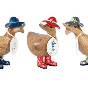 Natural Wood Duckys with hat and Floral Welly Boots