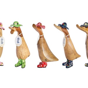 Natural Wood Ducklings with hat and Floral Welly Boots