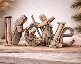 Driftwood Nativity "Love" Holy Family Table Top Decor