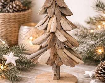 Driftwood Flat Christmas Tree on Round Base