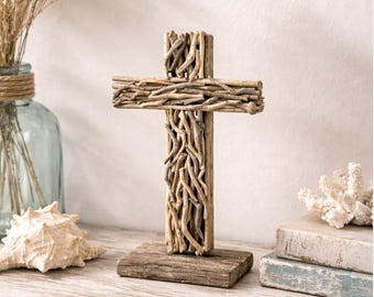 Standing Driftwood Cross 9.25" x 6"